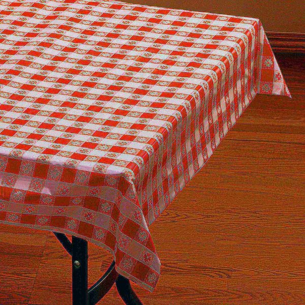 Hoffmaster 54" x 108" Red Gingham Plastic Tablecloth, PK12 112006